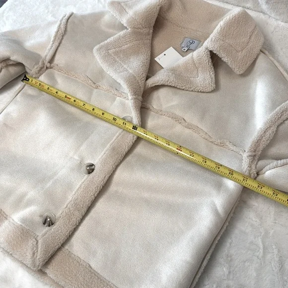 PLM Pascale La Mode Short Faux Wool Shearling, Suede Coat, Button Front, NWT - Picture 13 of 16